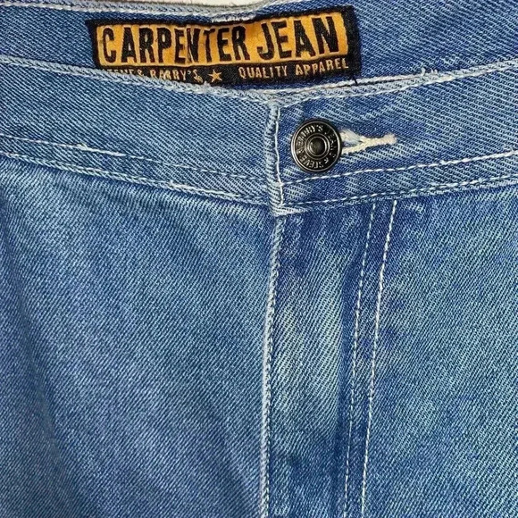 Steve Barry Carpenter Jeans Men Sz 38x34 Blue Denim Relaxed Fit HAND CUT - Picture 2 of 4
